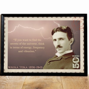 Druckbare Kunst, Nikola Tesla, sofortiger digitaler Download, Physik, Innendekoration, warme Farben, Jugendstil, Vintage Stempel Replik