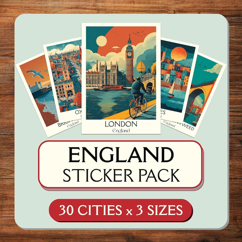 England Travel Sticker Set: Vintage Style Scrapbook Decals (PNG & PDF ...