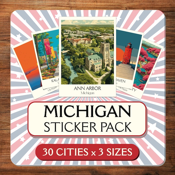 Reisstickers Michigan: vintage plakboekkunst (digitale download)