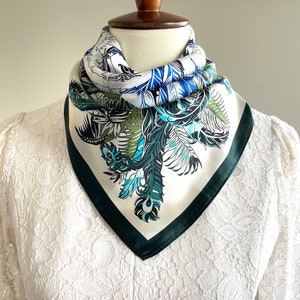 100% Silk Square Scarf Pure Silk Bandana Silk Hair Scarf 27x 27” 70x70cm Luxury Rhein Blue “Phoenix” Emerald Green Silk Scarf Gifts for Her