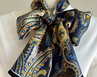 100% Silk Long Scarf Pure Silk Bandana Mulberry Silk Head Hair Scarf 59x6” 150x17cm Paisley Pattern Double Sided Silk Scarf Gifts for Women