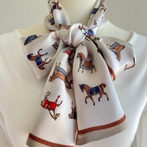 100% Silk Long Scarf Pure Silk Bandana Mulberry Silk Head Hair Scarf 59x6” 150x17cm Various Horses Double Sided Silk Scarf Gifts for Women