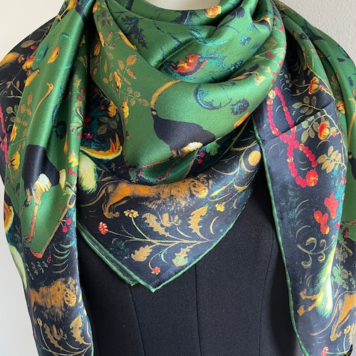 Silk Bird Print Head Scarf 35\