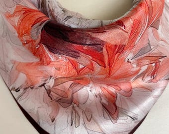 Sciarpa quadrata in seta 100%, bandana in seta di gelso, foulard in pura seta, sciarpa per capelli 21"x21", sciarpa quadrata in seta con fiori astratti, regalo per donna e mamma.