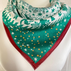 100% Silk Twill Luxury Scarf Square Pure Silk Bandana Head Scarf 27x27” 70x70cm “Jungle Forest” Pattern Mulberry Silk Scarf Holiday Gifts