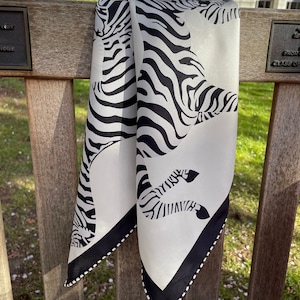 100% Silk Twill Luxury Square Scarf Pure Silk Bandana Head Hair Bag Scarf 27”x27” 70x70cm Black White Zebra Mulberry Silk Scarf Gift for Her