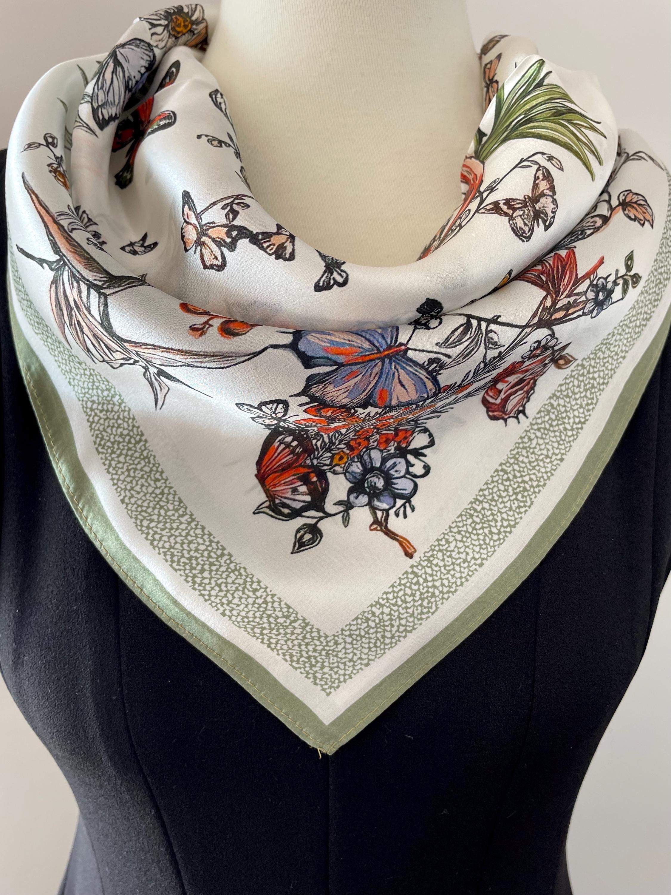 Mother Nature Mulberry Silk Neck Scarf Mulberry Silk Scarf: Blue Floral Neck Scarf, Hair Wrap (35  main image 2