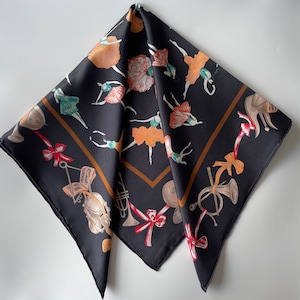 100% Silk Twill Luxury Square Scarf Pure Silk Bandana Head Hair Scarf 27x27” 70x70cm Ballet Dancers Violin Mulberry Silk Scarf Gift for Her