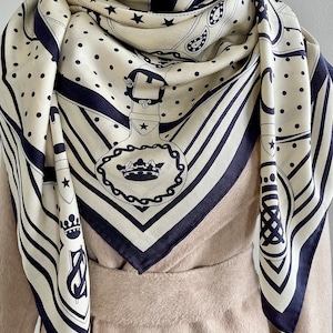 Wool Silk Luxury Extra Large Square Scarf Shawl Wrap 55x55" 140x140cm Double Face  “Chains” Wool Silk Scarf All Season Gift for Women