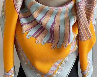 Wool Silk Luxury Extra Large Scarf Square Shawl Wrap 55x55”140x140cm “Shoulder Badges” Head Yellow Double Face Big Scarf All Season Gifts