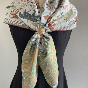 100% Silk Twill Scarf Pure Silk Bandana Silk Hair Scarf 35”x35” 90x90cm “Jungle Forest” Green Gray Double Face Large Silk Scarf Square Gifts