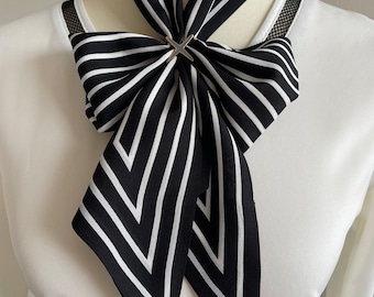 100% Silk Scarf Long Pure Silk Bandana Mulberry Silk Hair Hat Scarf 47x3.5” 120x10cm Black White Stripes Minimalist Silk Scarf Holiday Gifts