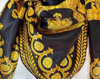 Châle Foulard En Soie 100% Vintage - 110cm X 110cm - Multicouleur - Très Bon état Général