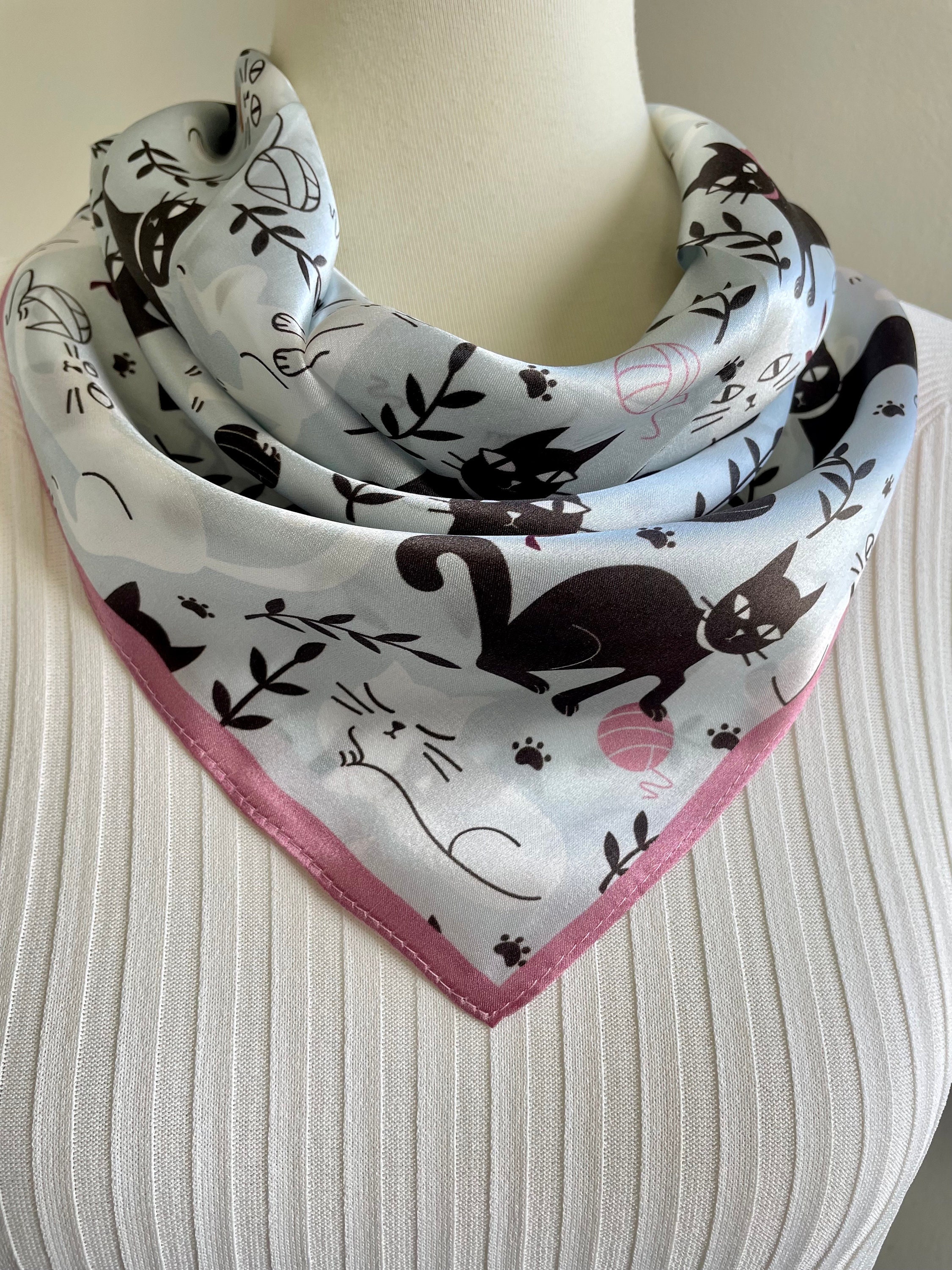 Foulard Long à Pompons Motif Chat Peinture à L'huile - Châle Chaud 196x68 Cm, Idéal Cadeau Femme