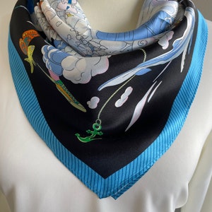 100% Silk Scarf Square Pure Silk Bandana Silk Hair Head Bag Scarf 27x27” 70x70cm ”Fun in Clouds” Mulberry Silk Square Scarf Gifts for Women