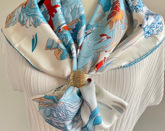 100% Silk Twill Scarf Large Shawl Silk Bandana Silk Hair Head Scarf 35”x35” 90x90cm “Fun in Clouds” Silk Scarf Square Gifts for Woman