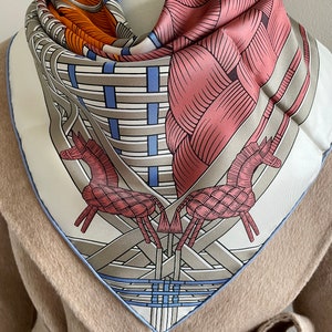 100% Silk Twill Scarf Large Shawl Silk Bandana Silk Hair Scarf 35”x35” 90x90cm “Horse Lovebirds” Pink Orange Silk Scarf Square Holiday Gifts
