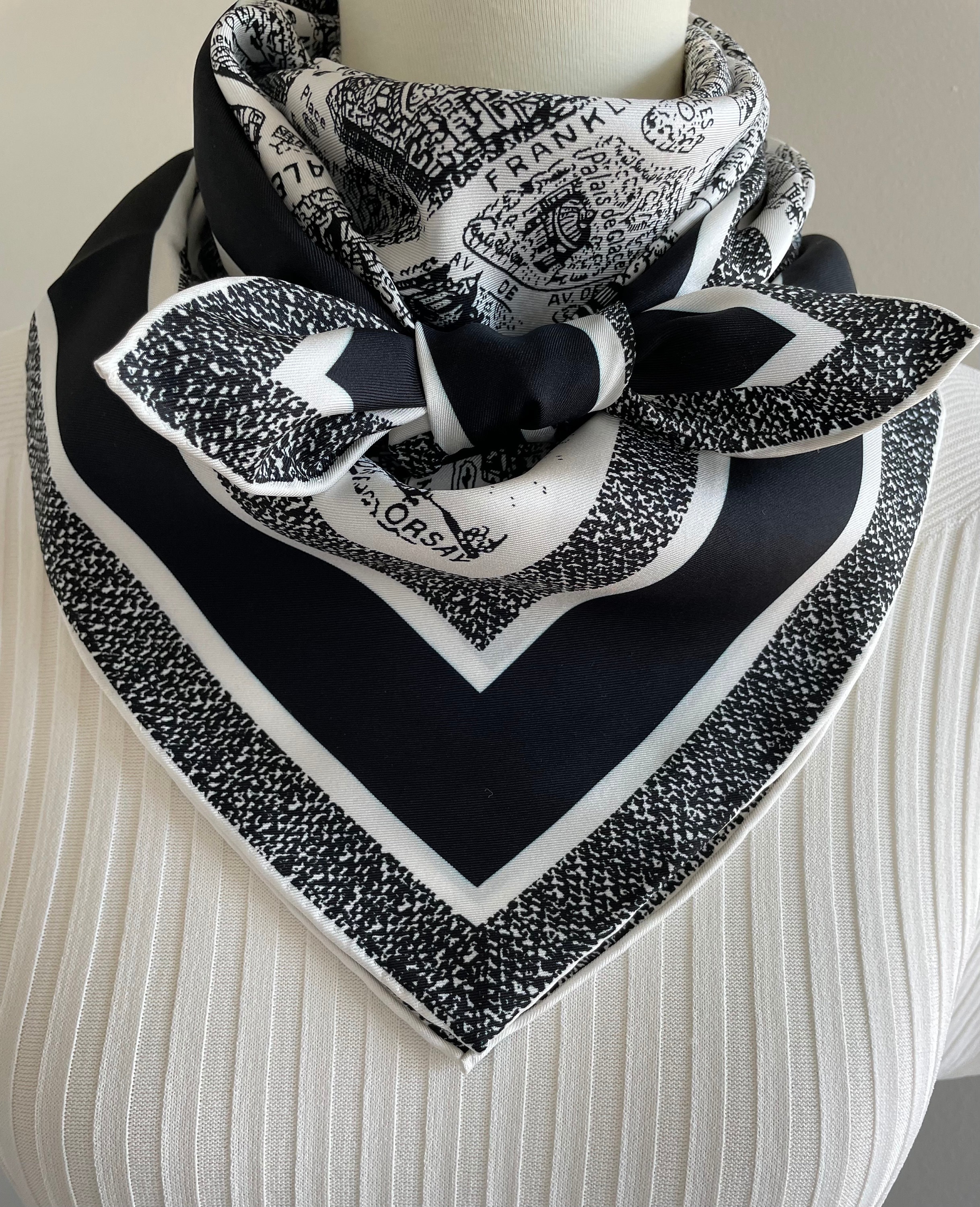 PREMIERE AMOUR◆Square Line Silk Scarf - Black/Beige MUSINSA | PREMIERE AMOUR Square Line Silk Scarf - Black