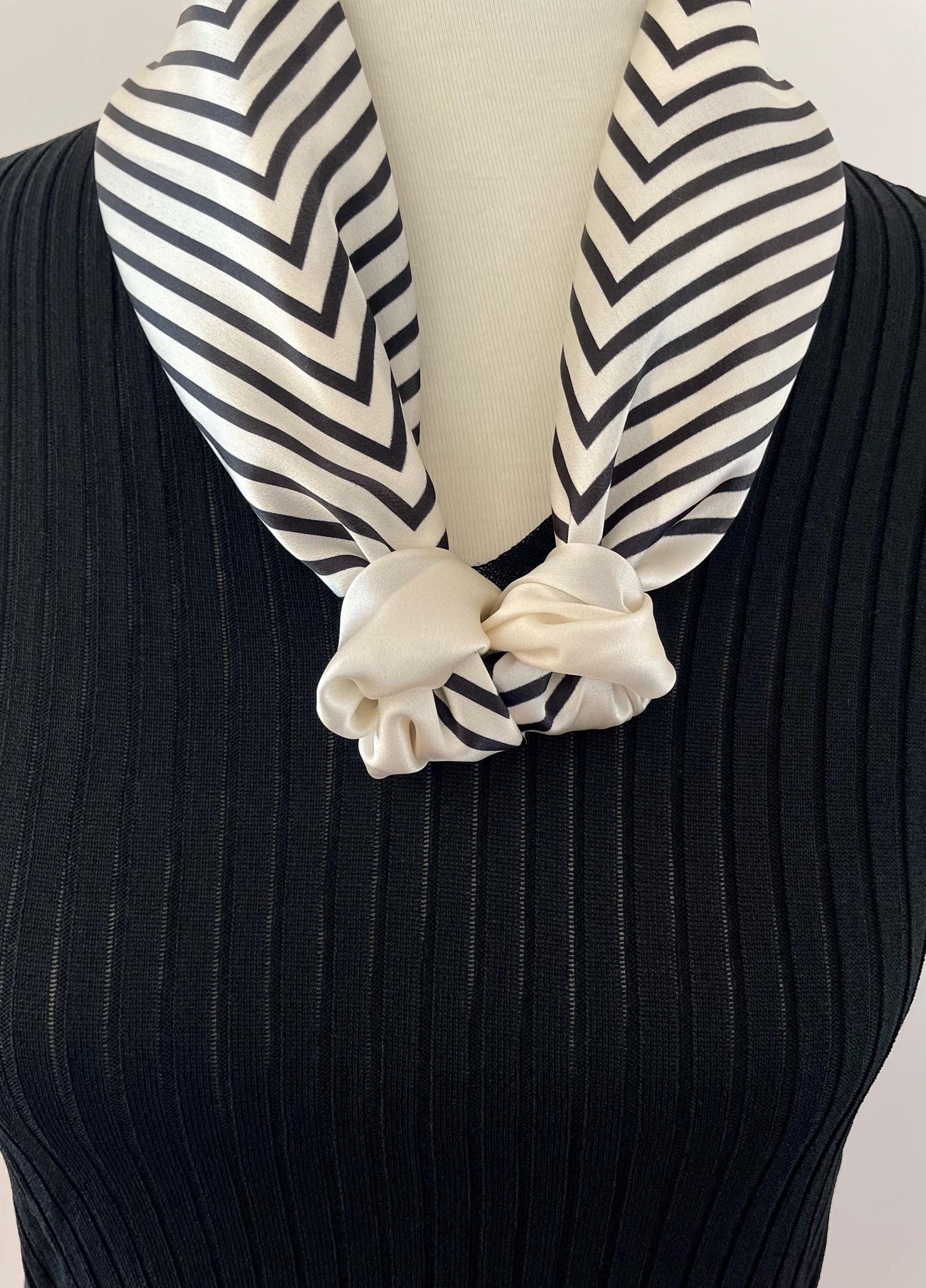 Black Stripe Mulberry Silk Neck Scarf Black White Stripe Mulberry Silk Scarf – Sugar Mango main image 2