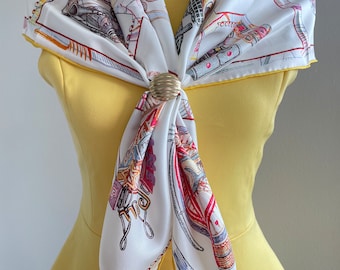 Lenço quadrado de seda sarjada 100%, bandana de seda para cabelo, 90 x 90 cm (35 x 35"), estampa "Dezesseis Cavalos Variados", lenço de seda branco dupla face, grande, ideal para presente.