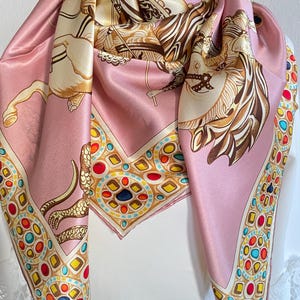 100% Silk Scarf Square Pure Silk Shawl Large Silk Hair Head Scarf 43”x43” 110x110cm “Gold Autumn” Oil Painting Silk Scarf All Season Gifts