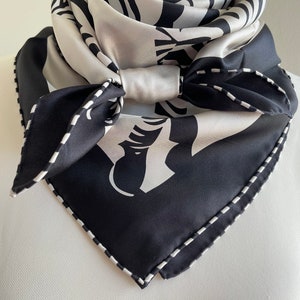 100% Silk Twill Scarf/Shawl/Wrap, Silk Bandana,Silk Hair/Head Scarf,35”x35”/90x90cm,Black White Zebra Luxury Large Square Scarf,Gift for Her