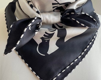 100% Silk Twill Scarf/Shawl/Wrap, Silk Bandana,Silk Hair/Head Scarf,35”x35”/90x90cm,Black White Zebra Luxury Large Square Scarf,Gift for Her