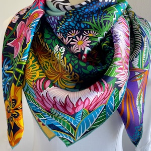 100% Silk Scarf Square Pure Silk Shawl Large Silk Hair Head Scarf 43”x43” 110x110cm “Zebra in the Wonderland” Silk Scarf All Season Gifts