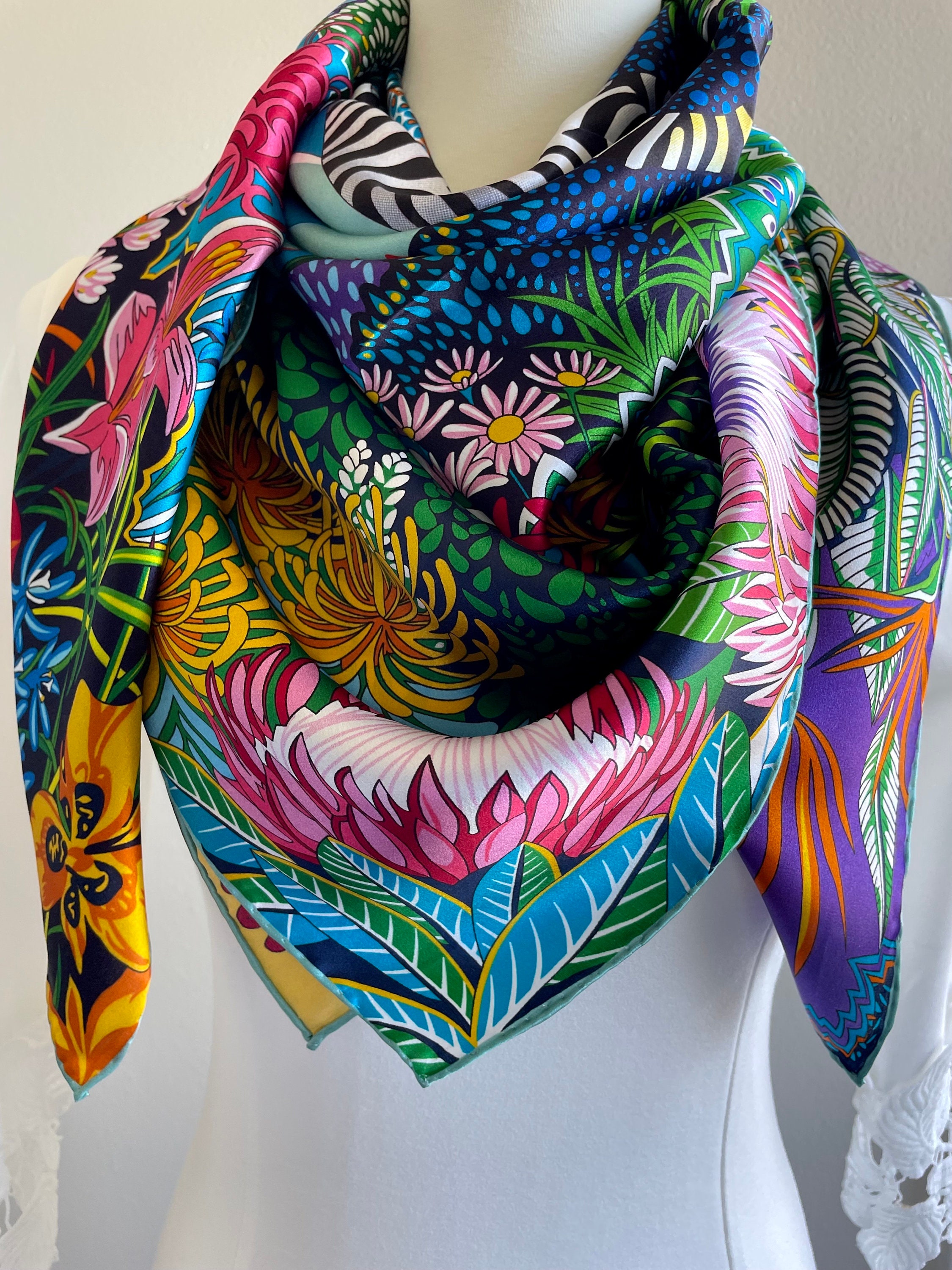Foulard XL En Soie/viscose - Motif Cœur Dégradé - 180x70cm - Étole Tendance Printemps, été, Automne