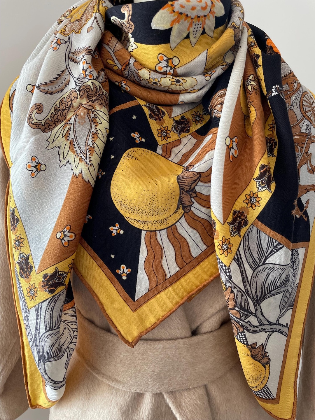 Wool Silk Scarf Luxury Large Scarf Square Shawl Wrap 55x55