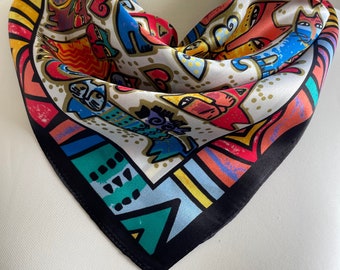 100% Silk Square Scarf Mulberry Silk Bandana Pure Silk Neck Hair Bag Scarf 26x26” 68x68cm Colorful “Cats Love” Silk Scarf Gifts for Women