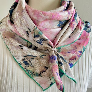 100% Silk Twill Scarf Silk Bandana Silk Hair Head Scarf 35”x35” 90x90cm Floral Camellia Oil Painting Pink Silk Scarf Square Gifts for Women