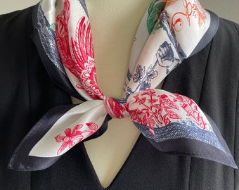 100% Silk Square Scarf Mulberry Silk Bandana Pure Silk Neck Head Hair Scarf 21x21”/53x53cm “Fabulous Beasts” Colorful Silk Scarf Unisex Gift