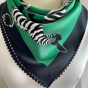 100% Silk Twill Luxury Square Scarf Pure Silk Bandana Head Hair Bag Scarf 27x27” 70x70cm Amazing Zebra Green Mulberry Silk Scarf Unisex Gift