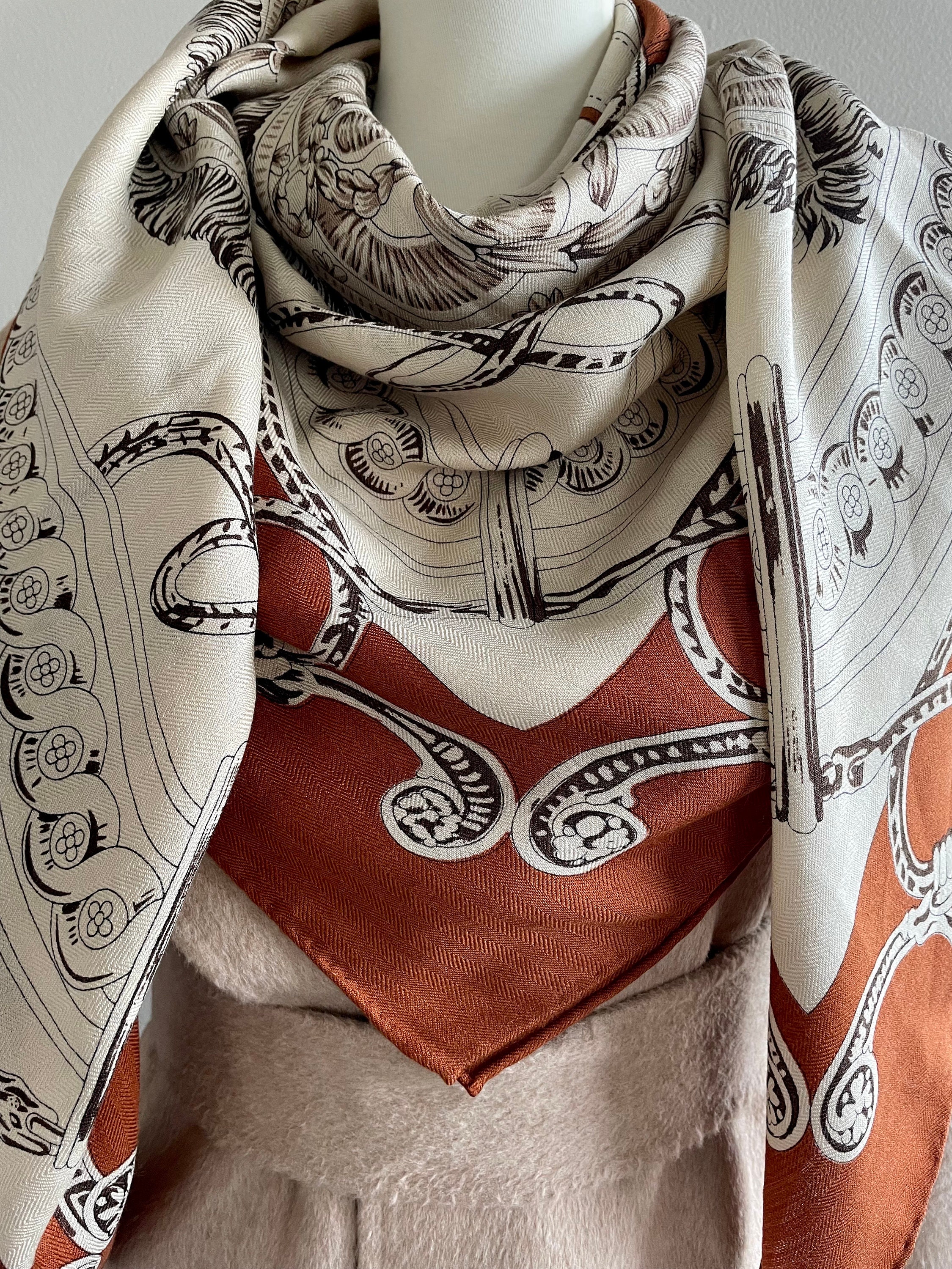 Wool Silk Luxury Extra Large Scarf Square Shawl Wrap 55x55”140x140cm “Gorgeous Saddle” Head Hair Tan Big Square Scarf All Season Gifts