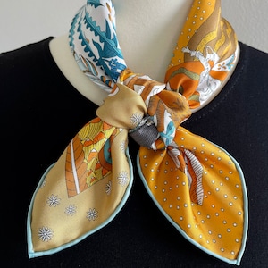 100% Silk Twill Square Scarf Pure Silk Bandana Head Hair Scarf 27x27” 70x70cm “Concert” Ginger Silk Scarf Square All Season Unisex Gifts