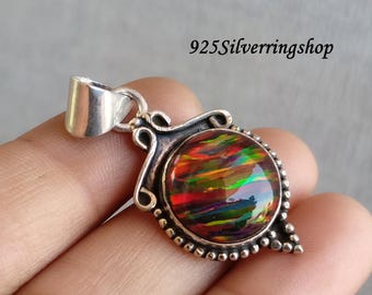 Rainbow Opal 925 Sterling Silver Pendant Necklace, Wedding Jewelry