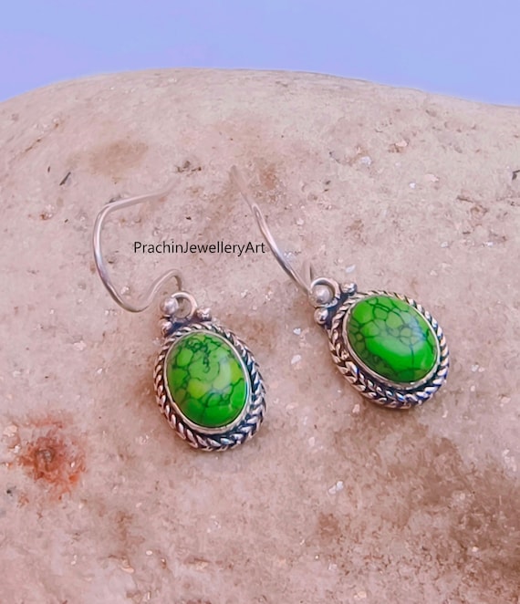 Orecchini pendenti a forma di pera con turchese: gioielli boho in argento sterling 925 - Italia