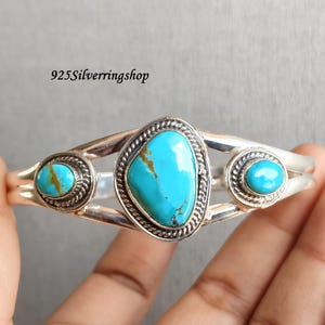 Kingman Mohave turkoois edelsteen armband: handgemaakte 925 sterlingzilver, verstelbare armband