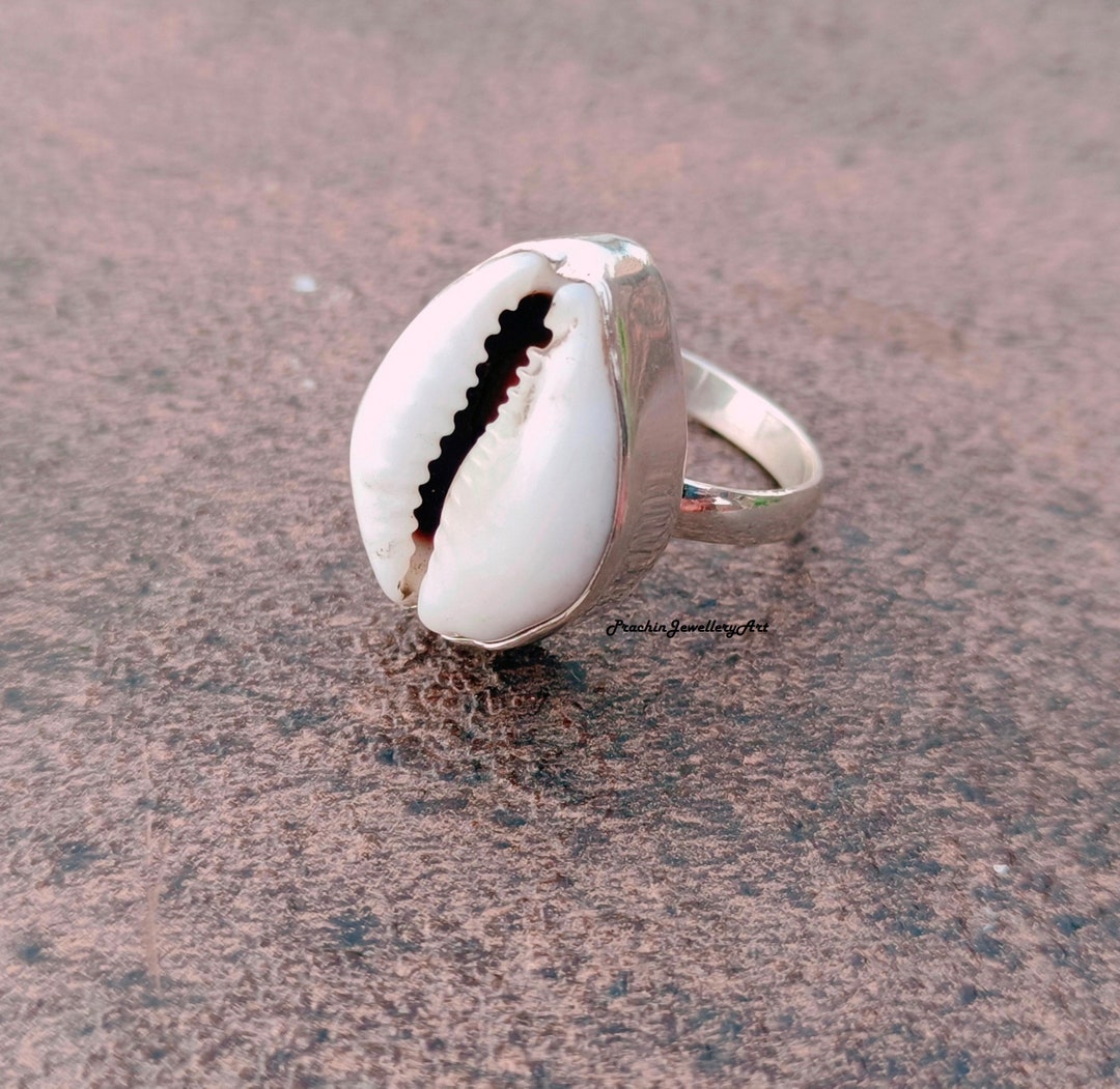 Shell Ring Silver Handmade Cowrie Shell .925 Sterling Silver Ring - Etsy