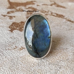 Natural Labradorite, Dainty Ring, Statement Ring, 925 Silver Ring, Labradorite Ring, Handmade Ring, Blue Fire Ring, Women Ring, Boho Ring image 4