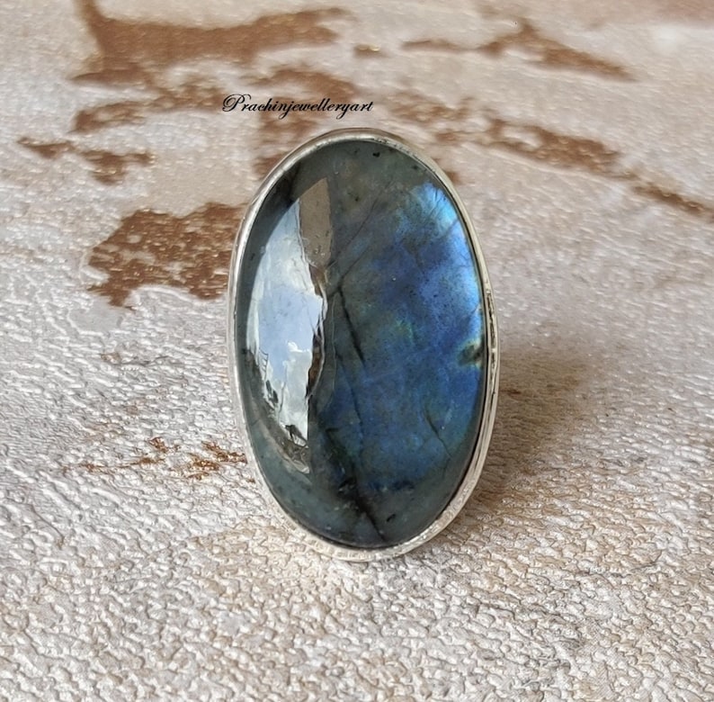 Natural Labradorite, Dainty Ring, Statement Ring, 925 Silver Ring, Labradorite Ring, Handmade Ring, Blue Fire Ring, Women Ring, Boho Ring image 4