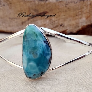 Handmade Larimar Bangle: 925 Sterling Silver Gemstone Jewelry