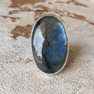 Natural Labradorite, Dainty Ring, Statement Ring, 925 Silver Ring, Labradorite Ring, Handmade Ring, Blue Fire Ring, Women Ring, Boho Ring image 6