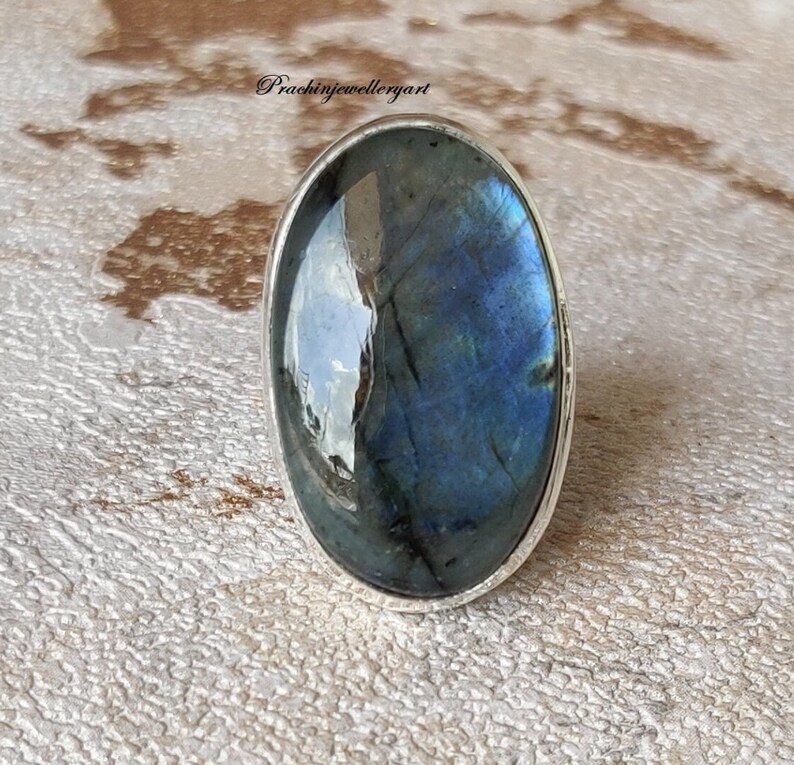 Natural Labradorite, Dainty Ring, Statement Ring, 925 Silver Ring, Labradorite Ring, Handmade Ring, Blue Fire Ring, Women Ring, Boho Ring image 6