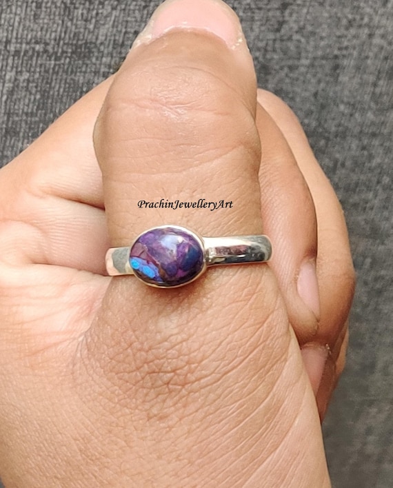 Purple Copper Turquoise Gemstone Ring, 925 Sterling Silver