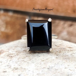 Black Onyx Lucifer Ring, 925 Sterling Silver Rings For Women, Rectangle Handmade Gemstone Jewelry, Bridal Engagement, Vintage,############