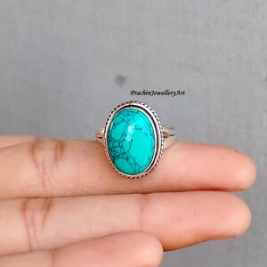Handmade Turquoise Gemstone Ring: 925 Sterling Silver Promise Ring