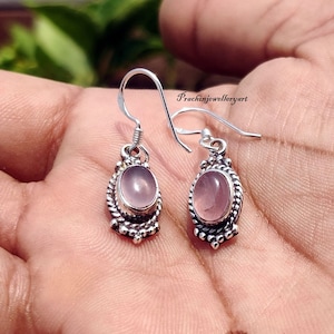 Rose Quartz Gemstone Earring, 925 Sterling Silver Earrings For Etsy Boho Pink Oval Gemstone, Birthday Gift Earring For Sis Wedding Gift ****