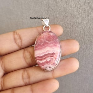 Pingente de Rodocrosita Natural, Colar de Prata de Lei 925, Joia com Pedra Preciosa Rodocrosita Rosa, Pingente Boho Feito à Mão, Presentes de Casamento MK641